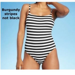 Kona Sol Burgundy and White Stripes One Piece Swimsuit Adjustable Straps…
